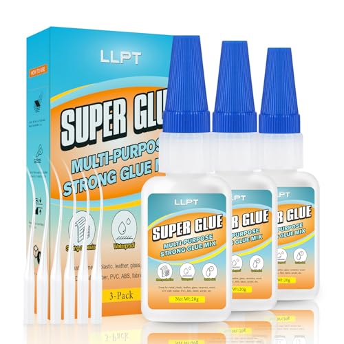 LLPT Super glue | Net 20g | Superpegamento transparente multiusos con tapa antiobstrucción | Adhesivo fino fuerte y súper rápido profesional | metal cerámica (LSG020-3) | 3 Packs