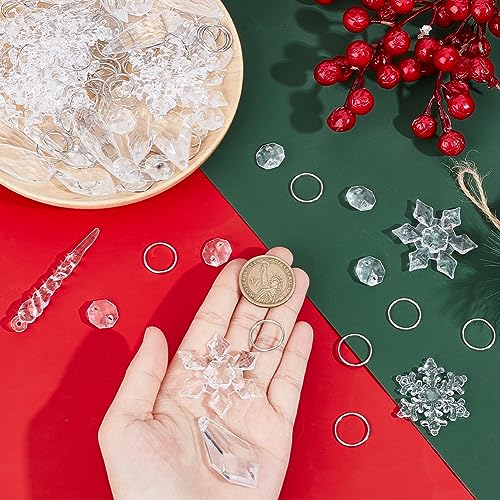 SUNNYCLUE 1 Box 192pcs 7 Styles Christmas Tree Decoration Crystal Ornaments Hanging Acrylic Christmas Snowflake Icicle Drop Teardrop Charm for jewellery Making Charms Finding DIY Necklace Earring - Image 3