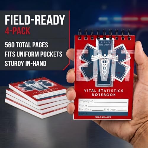 Image of Field Equipt Waterproof EMT Vital Statistics Notepad, EMS Note Pad, 4 Pack