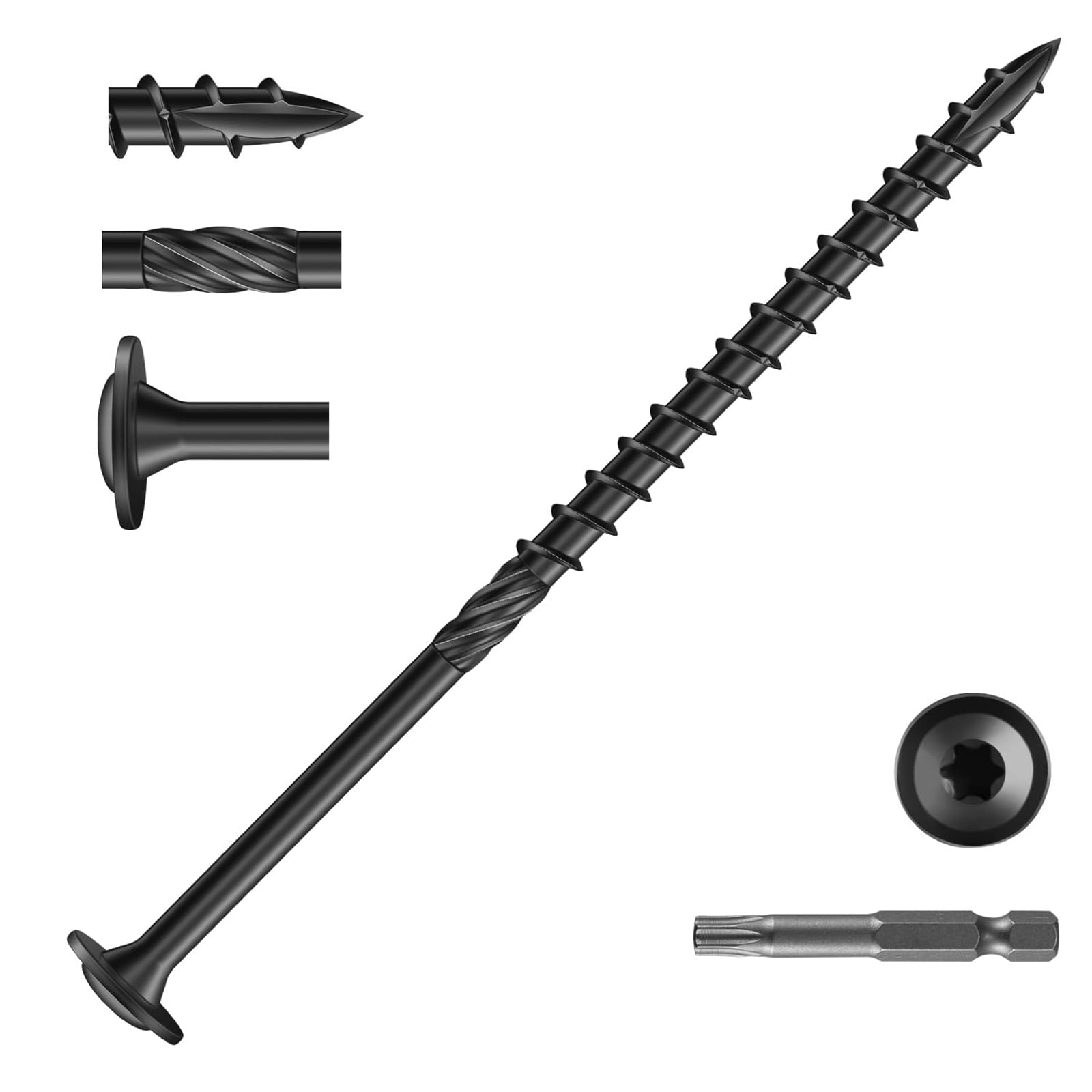 Wavanta 50Pcs Washer Head Wood Screws 6.3 x 125mm, Decking Screw, Black Torx Wood Screws
