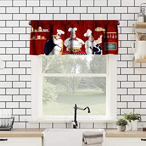 Kitchen Curtains Chef Valances for Windows Rod Pocket Curtain Three Fat Chefs Style Print Drape Valance Blackout Kitchen Window Curtains Window Treatments for Bedroom Living Room, One Panel W52xL18in