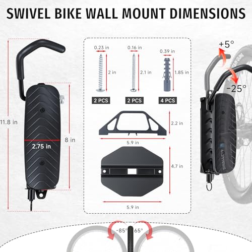 Image of BYHUME Bike Rack Garage,Bike Wall Mount, 150 Swivel & Space-Saving Vertical Bike Hangers for Storage, Sturdy Bike Stand Holds Up to 66lbs, Easy to Install, 1 Pack
