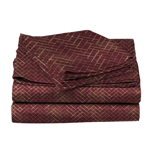 Image of Stoa Paris 300TC UltraSatin Printed King Bedsheet with 2 Pillow Covers, Gentle on Skin & Hair, Wrinkle & Fade Resistant, Aesthetic Home Decor, Gift for Couple, Starlit Night - Wine (228cm x 274cm)