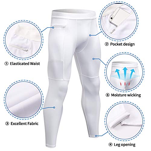Wragcfm Compression Pants Men,Tights For Men Running Workout Basketball Athletic Sports Leggings Compression Tights With Pockets White,M #TOP1