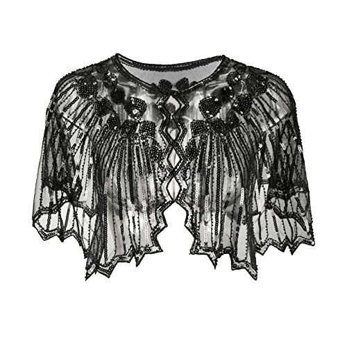 Runyue Damen Pailletten Jacke Kurze Bolero Shrug Hochzeit Elegante Blazer Schwarz Eine Größe Cover