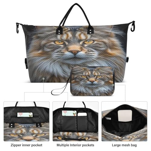 Cool Animal Cat Kitten Travel Duffle Bag Gym Bag Weekender Bags with Toiletry Bag Travel Trip Tote Bag2