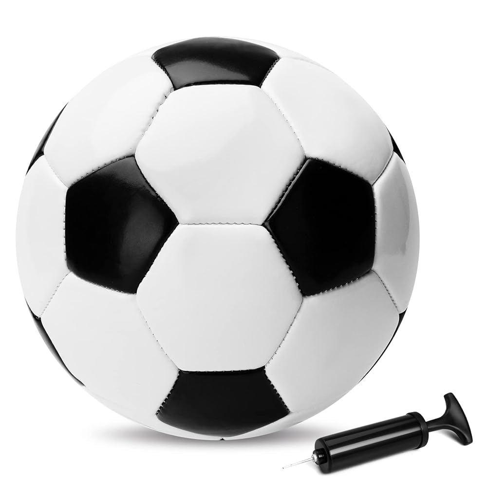 U&C Planet Fußball Größe 3 für Kinder mit Pumpe und Netz - klassisch schwarz weiß, ideal als Outdoor Spielzeug, Geschenk für Jungen und Mädchen ab 3 Jahren