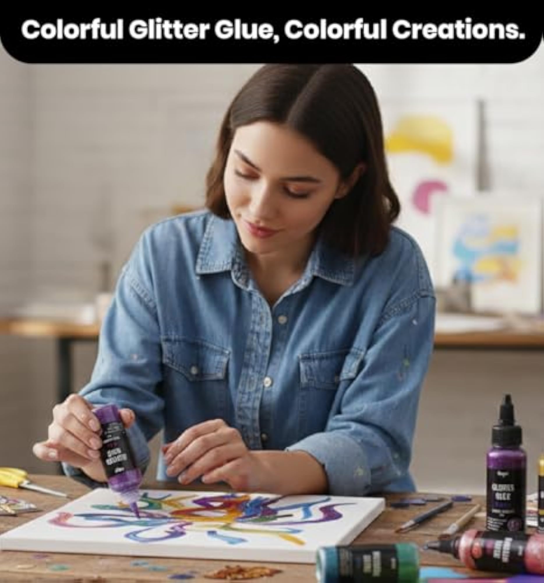 Set of 12 Glitter Glue Bottles, 50g Each