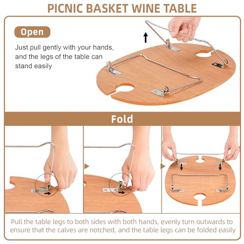 STBoo Picnic Basket for 2 - Wicker Picnic Set with Wine Table | Willow Basket Kit with Insulated Cooler Bag for Camping, Outdoor, Christmas, Party(Beige) - Thumbnail 4