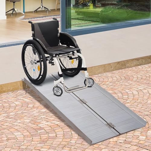 Rampe per sedie a rotelle per ingressi Rampe in Alluminio Antiscivolo per disabili, Portatili per Case, ingressi, capannoni, marciapiedi, Scale, capacità di carico 272 kg,2Ft