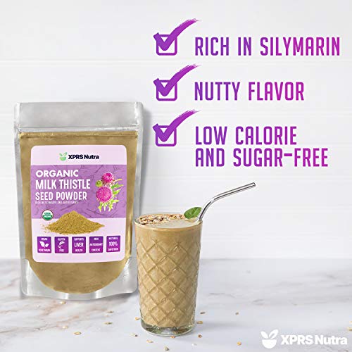 XPRS Nutra Organic Milk Thistle Seed Powder - Premium Milk Thistle Powder Rich in Silymarin and Antioxidants - Milk Thistle Seeds Support Liver Health - Vegan Friendly Milk Thistle Organic (4 Ounce)