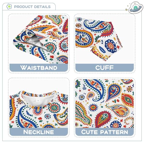 JUNZAN Boho Paisley Coloful Kids Girls Pullover Hoodie Fleece Outerwear for Kids Athletic 4T3