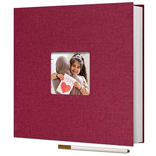 Large Photo Album Self Adhesive for 3x5, 4x6, 5x7, 6x8, 8x10 Pictures Magnetic Scrapbook Album DIY 60 Blank Pages with A Metallic Pen, Red…
