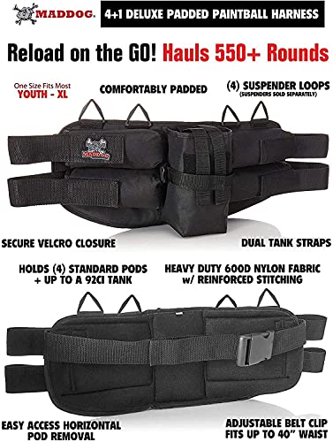 Maddog® 4+1 Paintball Harness With (4) Paintball Pods & Quick Disconnect Remote Coil Accessory #TOP3