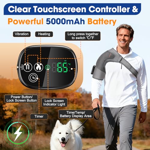 Cordless Shoulder Heating Pad with Vibration,Rotator Cuff Pain Relief Pad with 4 Motors & Larger Heating Area, 5 Heat & Vibration Modes & 3Timer, Shoulder Massager — view 4