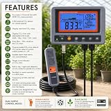 Kontroler CO2, kontroler dwutlenku węgla, miernik CO2, monitor z funkcją przekaźnika, kabel 4,5 m, sonda czujnika dwutlenku węgla NDIR do pokoju uprawowego, rośliny, namiotów do uprawy, szklarni