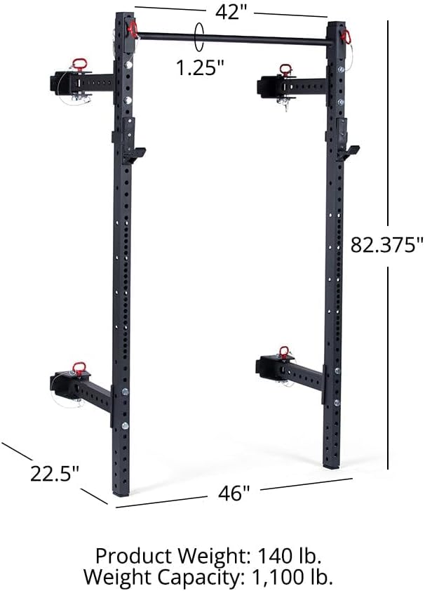 Titan Fitness T-3 Series Wall Mounted Folding Power Rack, 82" Height x 21" Depth, Compact Space-Saving Rack, 2x3 11-Gauge Steel Uprights, Includes J-Hooks & Pull-Up Bar