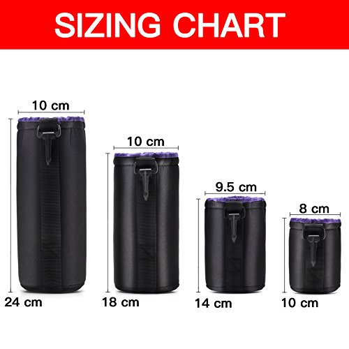 Picozon Protective Pouch Case, Fits for Canon Nikon Sony Pentax Olympus Panasonic DSLR Camera Lens and More - Includes: Small, Medium, Large and Extra Large Pouches, 4 Pack - Thumbnail 2