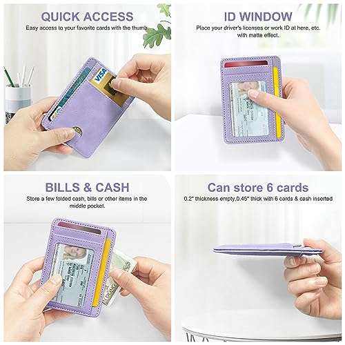 Image of CONISY Slim Credit Card Holder for Women, Thin Front Pocket Leather Mini Wallet with RFID Blocking (Purple)