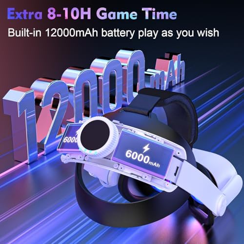 RGB Head Strap with 12000mAh Battery for Oculus Quest 2, Battery Pack for Extended 8 Hrs of Playtime, Fast Charging VR Power, Adjustable Elite Strap Enhanced Support and Balance for Meta Quest 2 - 2