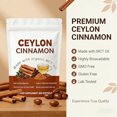 Premium Ceylon Cinnamon 7200π’π Equivalent with MCT Oil, Ceylon Cinnamon SoftGels, 300 Softgels (1) - 2