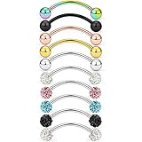 Lcolyoli 20g Surgical Steel Tiny Curved Eyebrow Barbell Ear Navel Belly Ring Piercing Jewelry for Women Men 10mm 3/8 inch Crystal Shiny Ball Spike 10 Pieces Silver-Tone Rose Gold Black