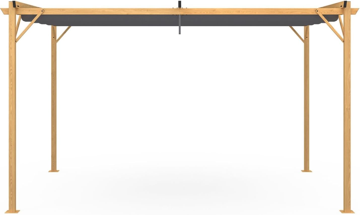 IDMarket - Pergola Toit rétractable 4 Pieds 3x4 M tonnelle Effet Bois Toile Gris Anthracite — vue 4