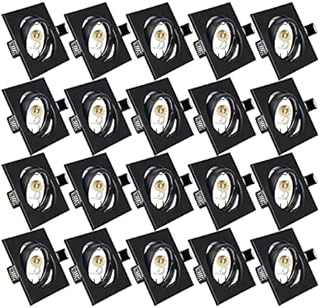 20x Modern GU10 Downlights for Ceiling, Square Matt Black Metal Frame for Recessed Ceiling Lights, Tilt Swivel Spotlight - External Dimensions: 90mm, Cut-Out Hole Size:68-80 mm