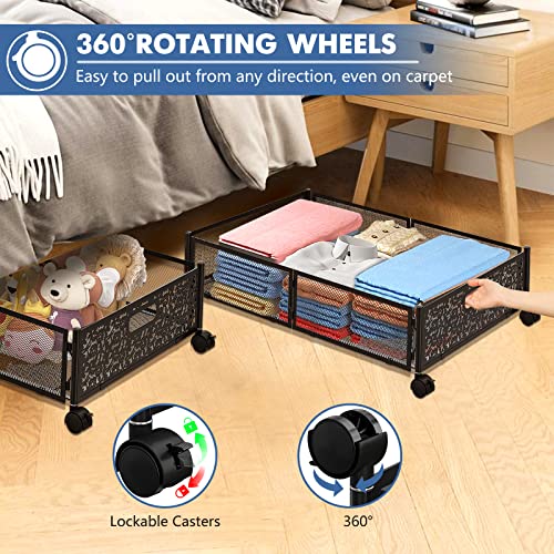 Under Bed Storage, Under Bed Rolling Storage, Under Bed Storage Containers With Wheels, Metal Under Bed Shoe Storage Organizer Drawer 2 Pack, Underbed Storage Bin For Bedroom Toys Clothes Blankets #TOP2