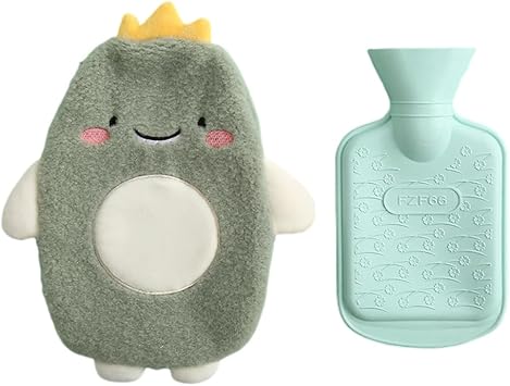 Hot Water Bottle, Cute Animal Hot Water Bag, Dual Side Insertion Position Hand Warmer with Cute Cartoon Plush Cover, Hand Feet Warmer