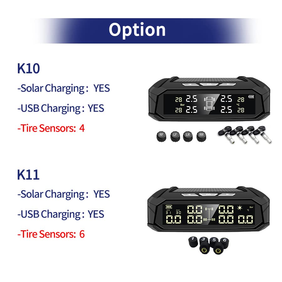 Tpms Sistema di monitoraggio della pressione dei pneumatici for auto solare, display digitale della temperatura dei pneumatici, sistemi di allarme di sicurezza for auto con 6 sensori Pressione Pneumat