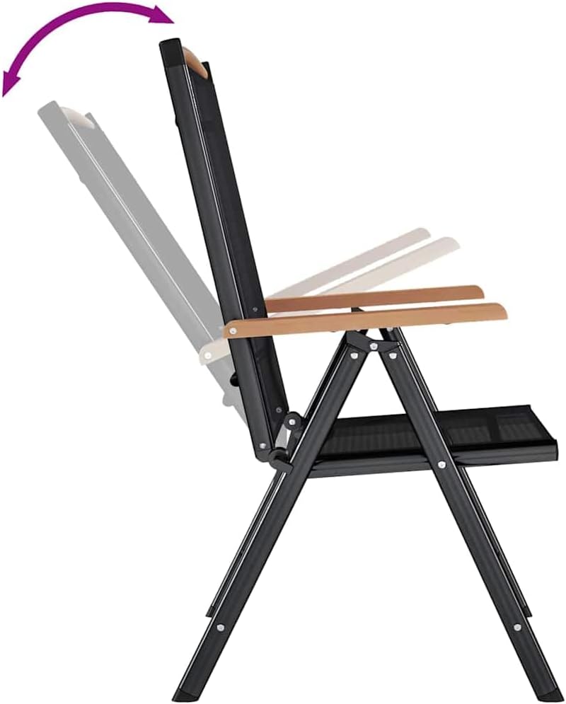 vidaXL Garden Chair Set of 2 Black Powder-Coated Aluminum, textilene