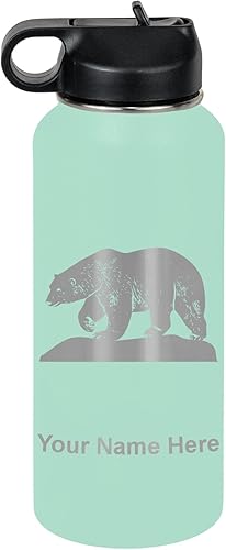 LaserGram Personalized Water Bottle,Polar Bear, Stainless Steel Double Wall Vacuum Insulated with Flip Top Straw, Custom Engraved Gift (32oz 950ml