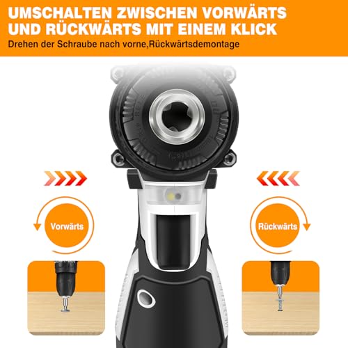 Akku-Bohrschrauber 12V, 3/8" Chuck Handschrauber-Bohrer-Set mit 1.5Ah Batterie und 5 Bürsten, 2-Gang Wiederaufladbare Bohrer Akku zum Bohren von Holz Metall Kunststoff – Bild 6