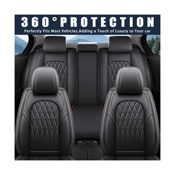 WELLDO Car Seat Covers Full Set, Leather Seat Covers for Cars, Car Seat Protector Waterproof, Non-Slip Car Interior Covers Full Set Universal Automotive Seat Covers for Most Cars SUVs, Black - Image 7