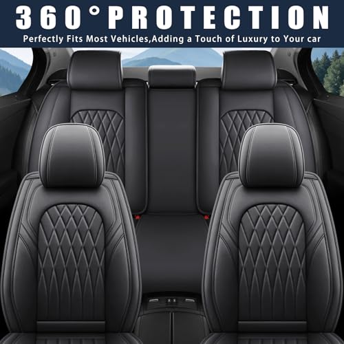 WELLDO Nappa Faux Leather Car Seat Covers Full Set, Waterproof Non-Slip Seat Protector, 0.28in Thickened Cushion, Airbag Compatible Universal Seat Covers for Cars SUV Truck Pickup, Black by WELLDO - Image 5