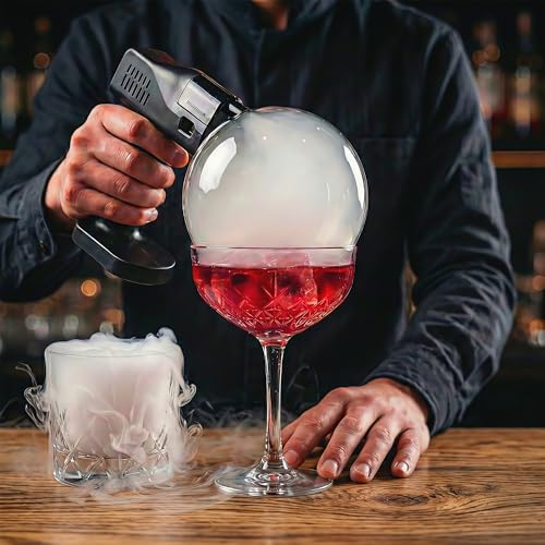 LWRT Cocktail Bubble Smoke Gun, 5000mAh Rechargeable Electric Smoker Kit for Whiskey, Bourbon & Old Fashioned, Handheld Set with Edible Bubble Solution & 4 Aromas, Bar Gifts for Men