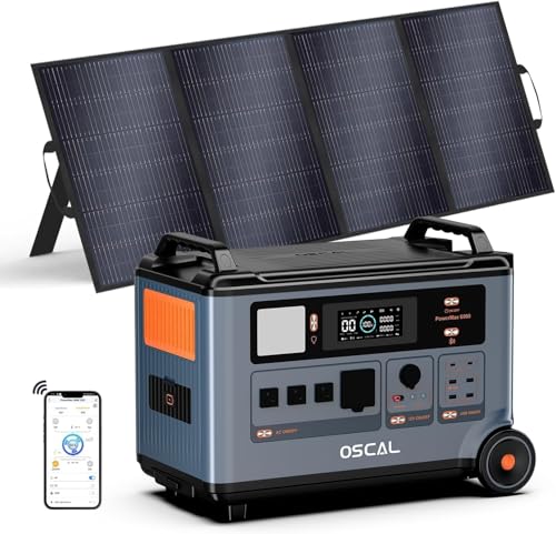 OSCAL PowerMax 6000w Générateur Solaire avec Panneau 400W, 3600Wh Station électrique Portable, Capacité Extensible 57.6kWh, Recharge en 1,2 h, Batterie...