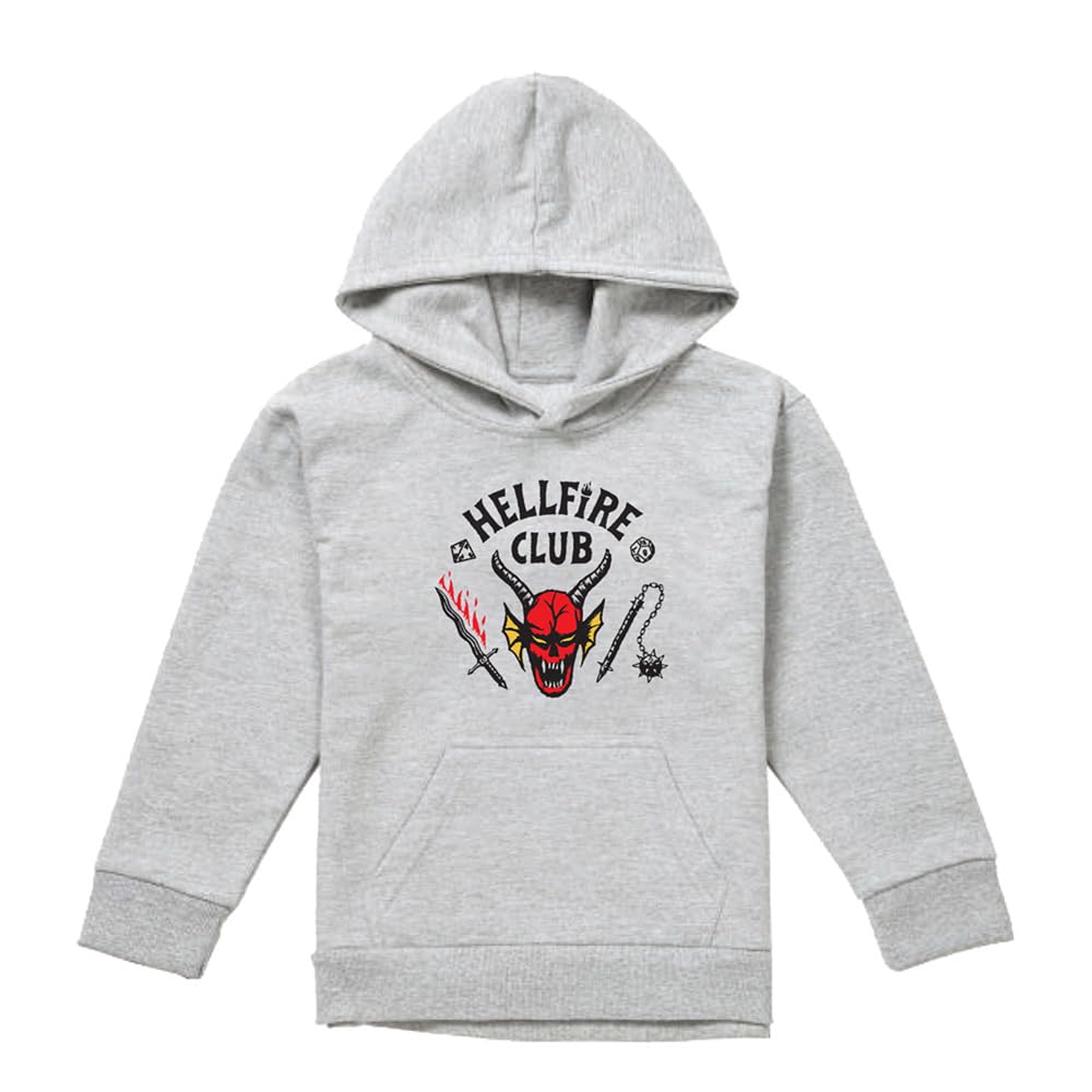 Stranger Things Hellfire Club Youth Kids Boy/Girls Pull-Over Hoodie, Athletic Heather, 9-11