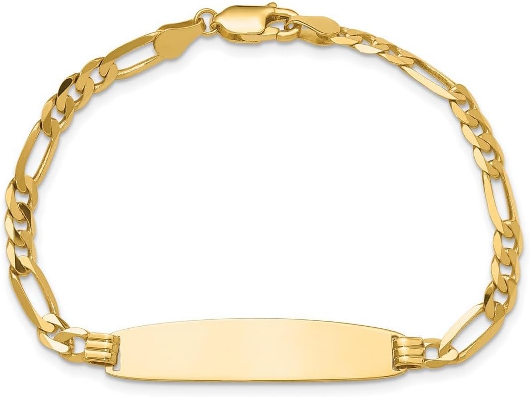 JewelryWeb 8.5mm 14k Solid Yellow Gold Figaro Rounded ID Bracelet Identification Bracelet for Women