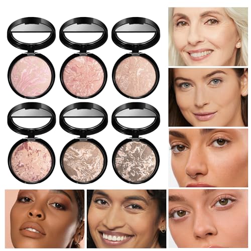 Image of Marble Baked Makeup Setting Powder, Luminous Finish Waterproof Sweatproof Conceal Foundation, 24 H No-Transfer No Smudge Oil-Control Pressed Powder Makeup Base (#04 EDIUM BEIGE, 0.53 OZ)