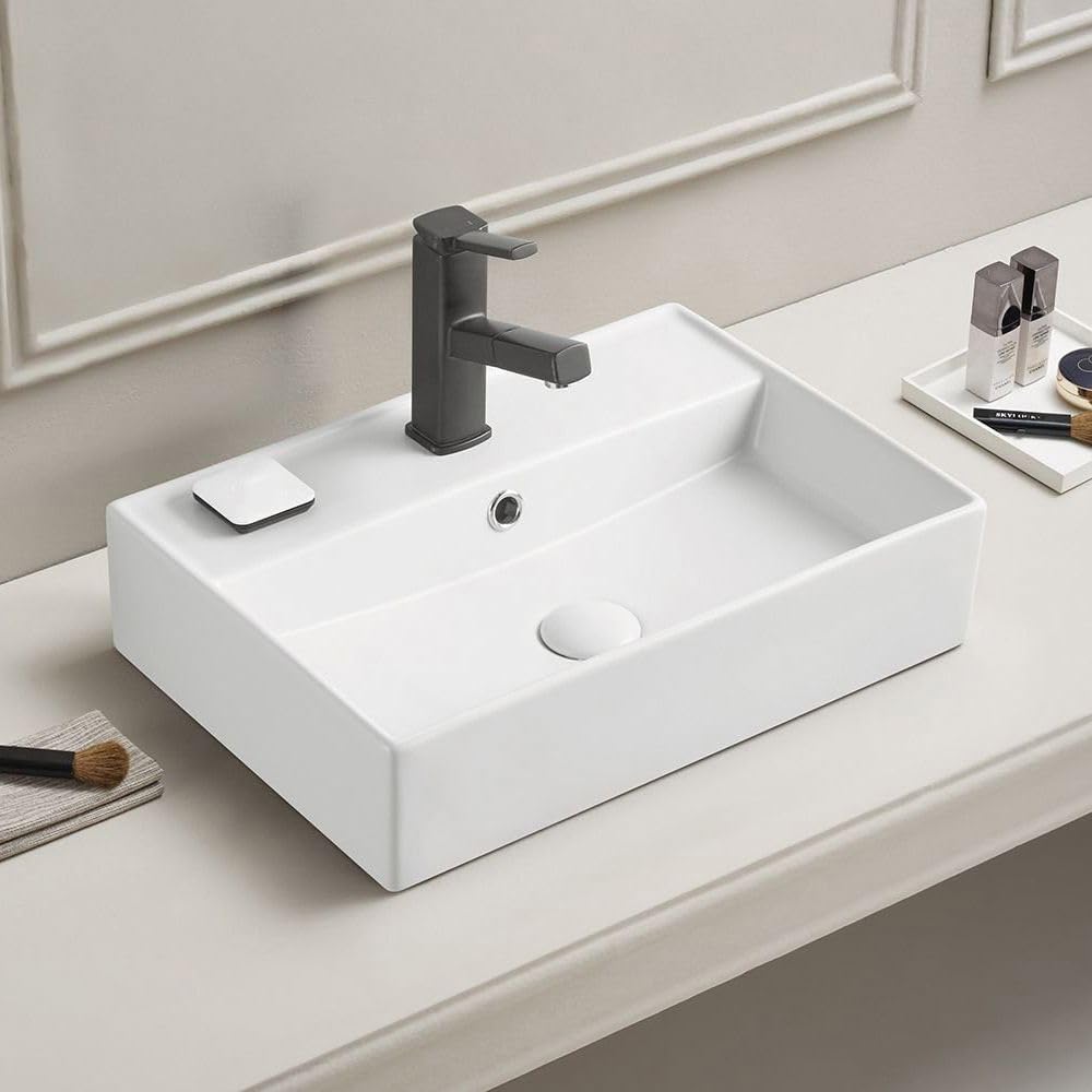 Milano Chalk Elements Rectangular Countertop 1 Tap Hole Bathroom Basin Sink - 500Mm X 350Mm