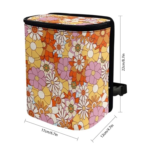 Image of Colorful Hippie Flower Car Trash Bin Bag with Lid,Cottagecore Floral Hanging Auto Garbage Can Waste Storage Bag Universal Fit Most Vehicle Truck SUV Road Trip，Picnic