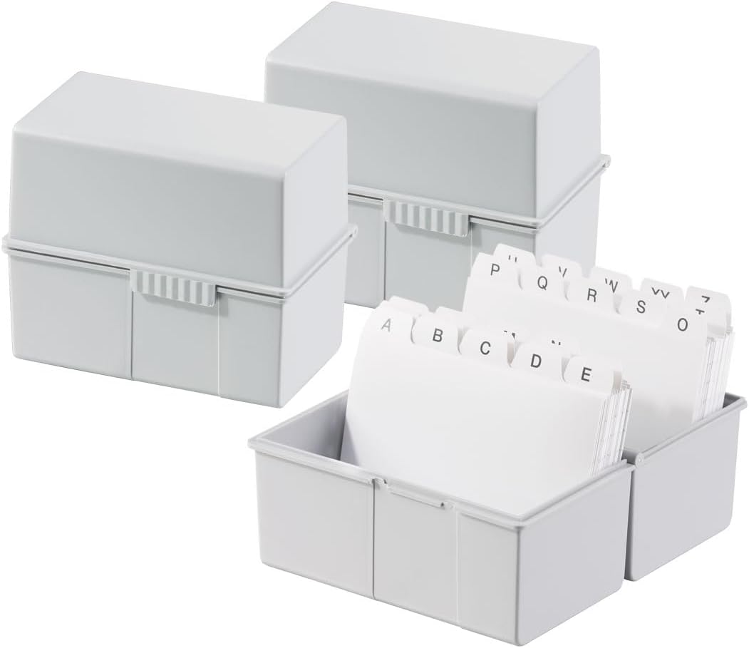 HAN 977-11 Index Card Box DIN A7 Landscape – Pack of 3 Innovative Attractive Design for 300 Index Cards with Steel Hinge Light Grey