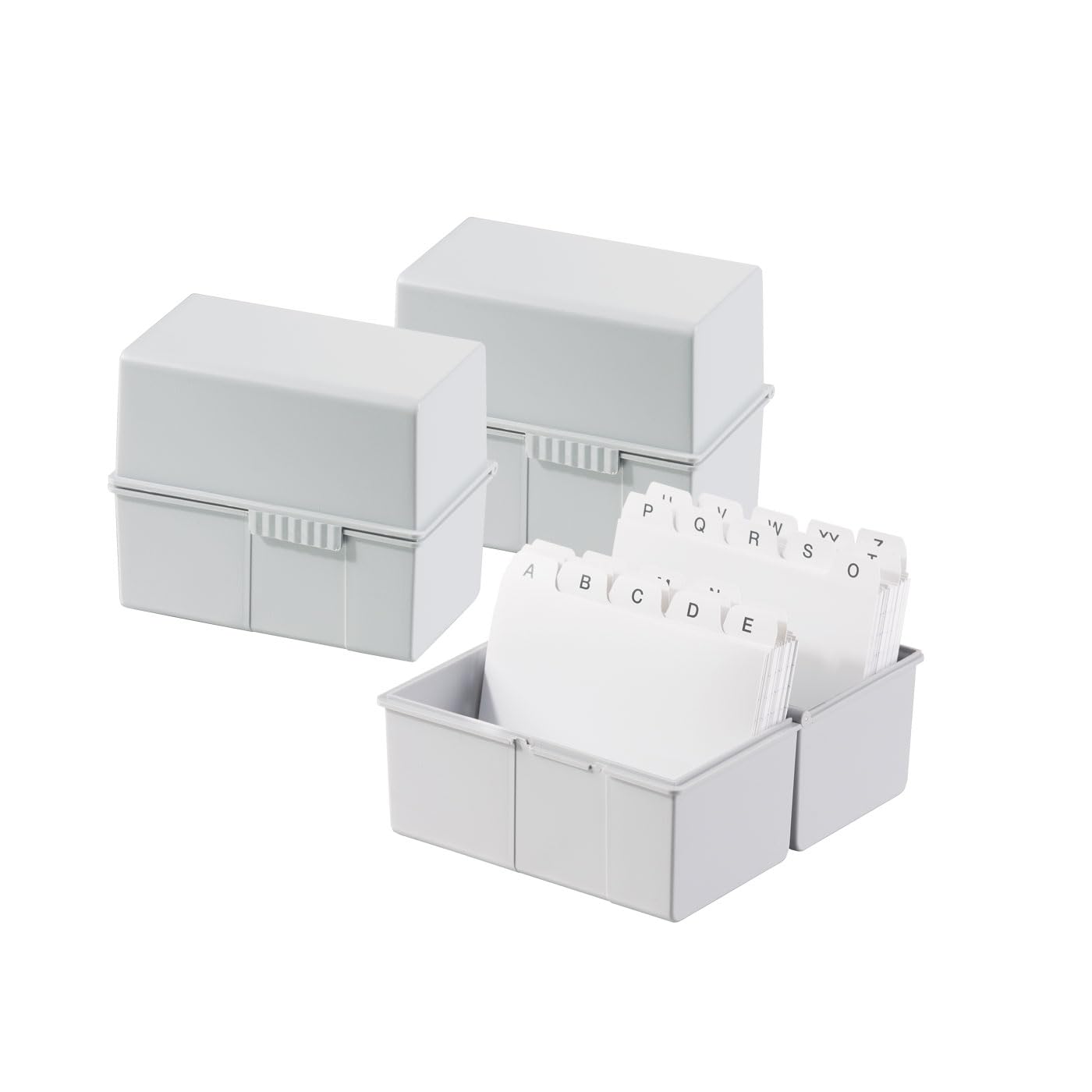 HAN Index File Box DIN A6 Landscape - Innovative, Attractive Design for 400 Index Cards with Steel Hinge and Snap Closure, Light Grey, 976-11, Pack of 3