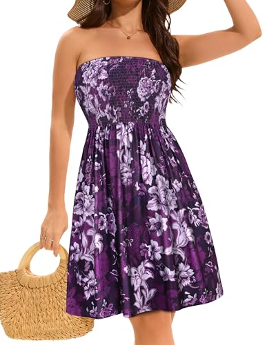 Image of elescat Summer Dresses for Women 2026 Strapless Casual Beach Cover Ups Tube Top Sundress
