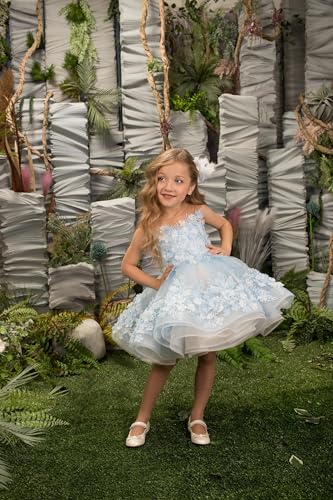 Lace Flower Girl Dress Short - 3D Flower Appliques Pageant Dresses for Girls Ball Gown2