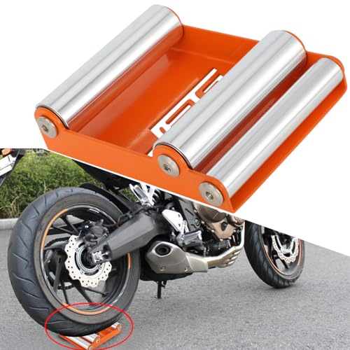 JFG RACING Motorcycle Roller Stand,Wheel Cleaning Roller Stand for Tyre Cleaning & Chain Lubrication GRoller Medium Bikes < 485 lb & Tyre width <180 mm Orange