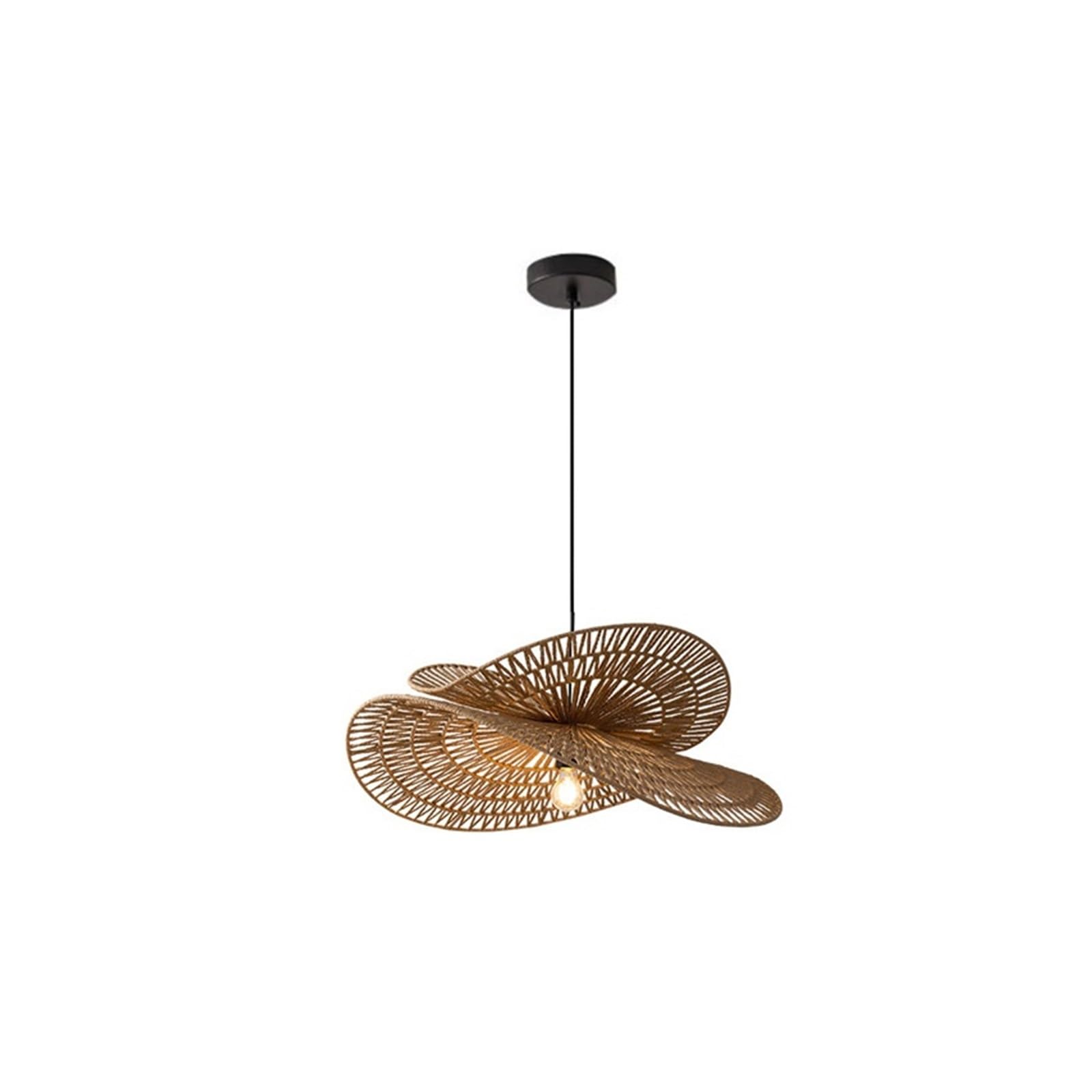 Rattan Lampshade Vintage Rattan Wicker lampshade Chandelier for Living Dining Room Tea Bedroom Study(D50cm,Cold Light)