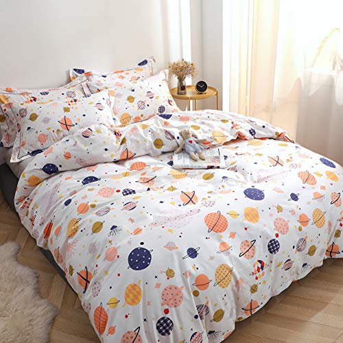 LAYENJOY Universe Duvet Cover Set Queen 100% Cotton Cartoon Space Star Planet on White Bedding 1 Galaxy Comforter Cover Full with Zipper Ties 2 Pillowcases Soft Lightweight Durable LAYENJOY Universe Duvet Cover Set Queen 100% Cotton Cartoon Space Star Planet on White Bedding 1 Galaxy Comforter Cover Full with Zipper Ties 2 Pillowcases Soft Lightweight Durable